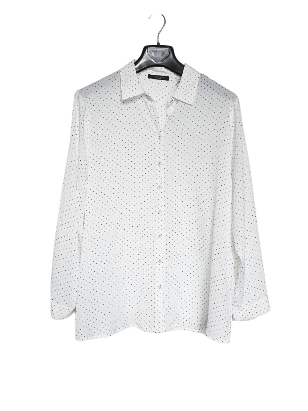 NWT Tahari Women's Plus Size 1X White Button-Down Shirt with Black Polka Dots